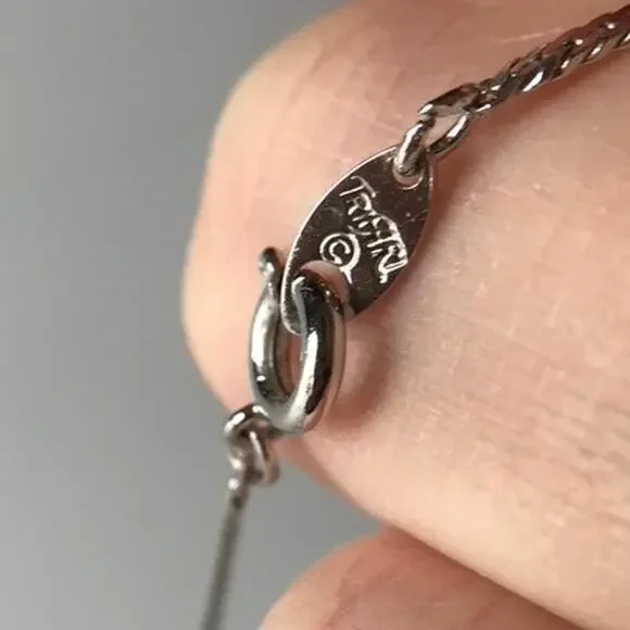 Waterford Crystal Heart Pendant on a silver tone Trifari herringbone necklace